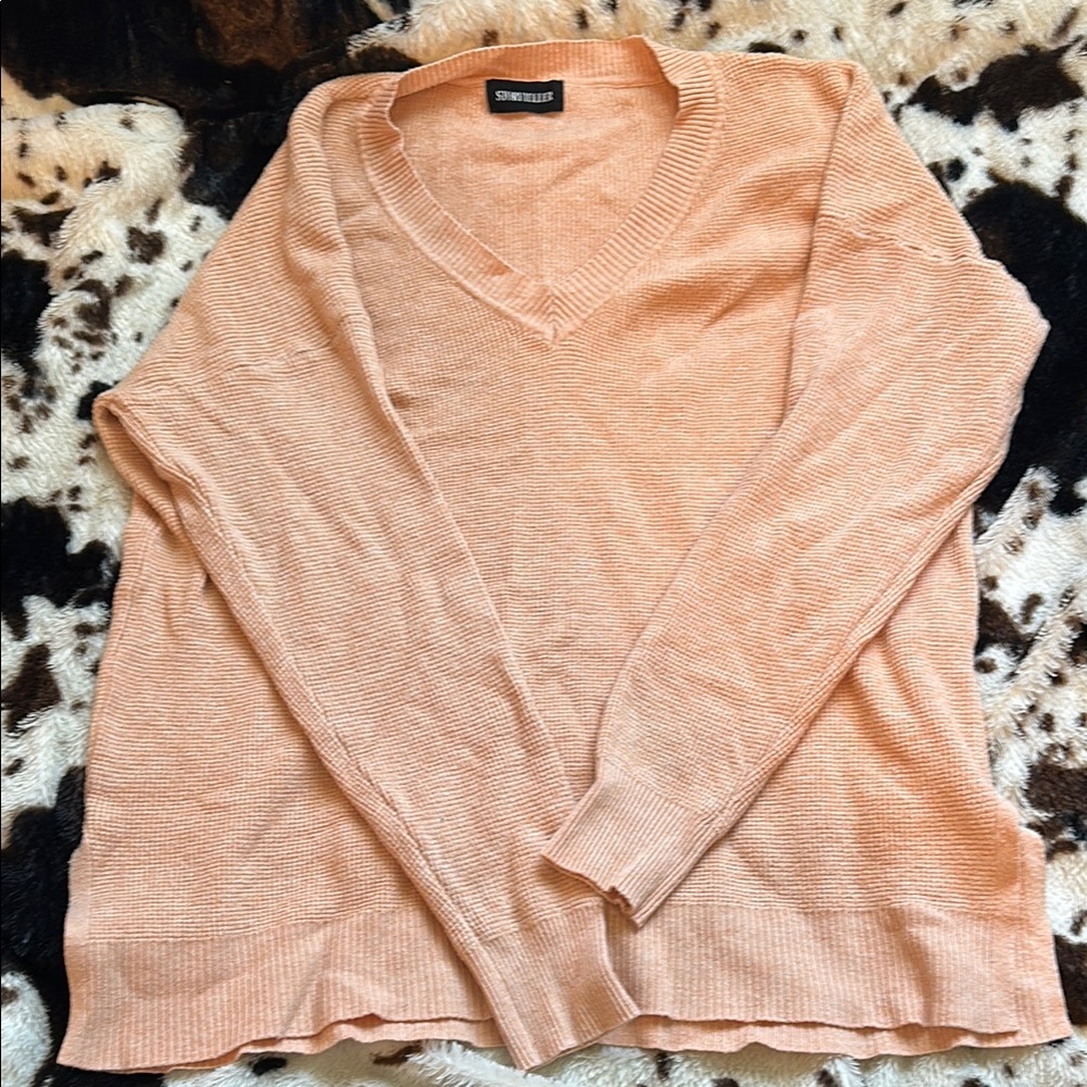 Vibrant Orange V-Neck Sweater Lightweight Knit